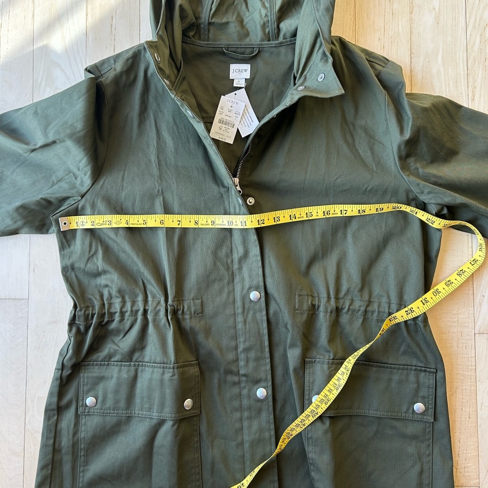 J. Crew Resin Coated Cotton Twill Hooded Women’s Jacket Loden Green Large NWT - Picture 6 of 16